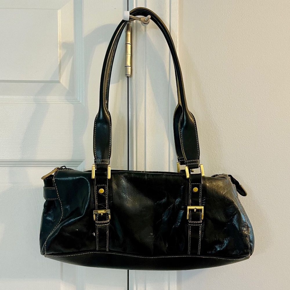 Vintage Y2K Giani Bernini Black Genuine Leather Moto Shoulder Bag